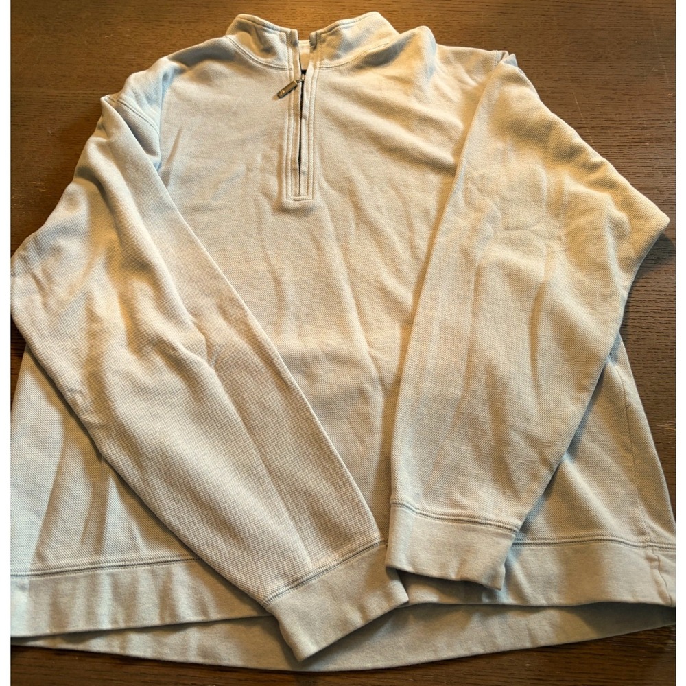 Orvis Mens XL Light Blue 100% Pima Cotton Quarter Zip Pullover Sweater Peru